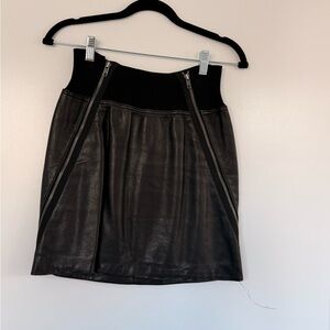 Theory Black Leather Mini Skirt with Zipper Accents